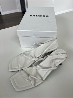 Sandro faye ecru white leather open toe strappy heels sandals 38